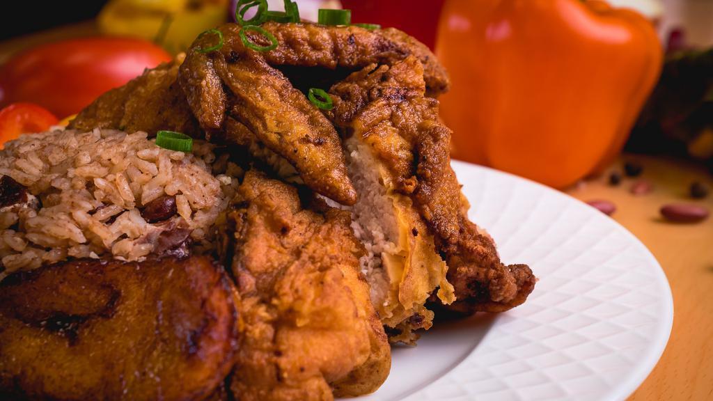 Fried Chicken · Served with steamed veg and plantain.