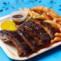 Smoked Pork Ribs · Dry-rubbed and sauced with memphis-style bbq, fries