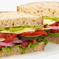 Veggie Sandwich · Mozzarella cheese, Muenster cheese, jalapeños, onions, cucumber, lettuce, tomatoes and pickl...