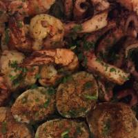 Misto Mare · Favorite. Assortment of grilled baby octopus, shrimps and baked clams.