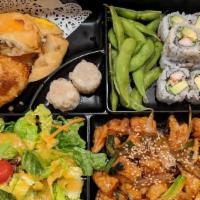 Chicken Teriyaki Box (Lunch) · Chicken grilled with a glaze of soy sauce served with rice, soup, salad, edamame, shumai, ch...
