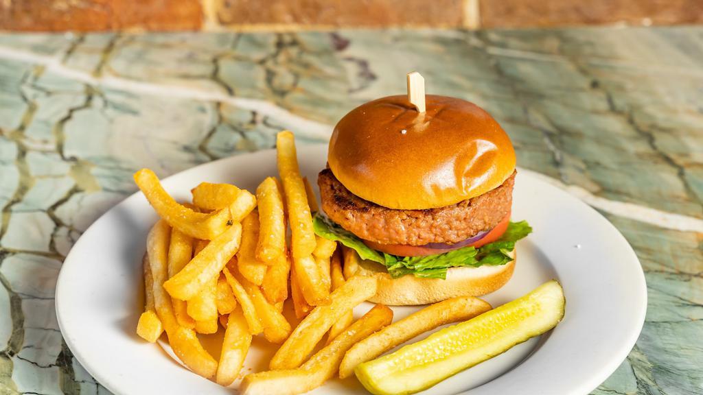 Beyond Burger · Beyond burger served on a brioche bun with lettuce, tomato and onion. Topped with your choice of sauce
