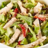 Farinella Chicken Salad · Grilled Chicken, Romaine, Mesclun, Raisins, Sun-dried Tomatoes, Pine Nuts, Pesto Dressing