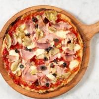 Round Capricciosa · San Marzano tomato, Prosciutto Cotto Rovagnati (best Italian cooked ham), mozzarella, mushro...
