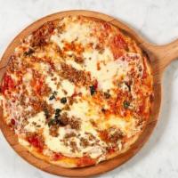Round Boscaiola · San Marzano tomato, mushrooms, Italian sweet sausage, mozzarella, smoked mozzarella