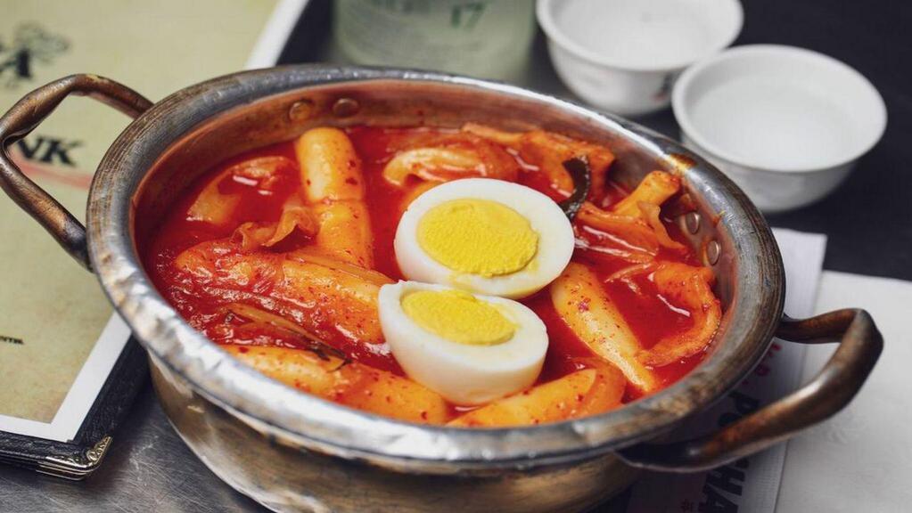 Tteok-Bokki(Spicy Rice Cake) · Spicy Rice cakes and fishcakes with onions and scallions.
