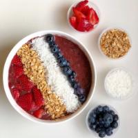 The Og Acai Bowl · Organic Brazilian Acai with coconut flakes, granola, fresh blueberries and strawberries and ...