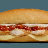 Hot Hoagies - Grilled Chicken - Chicken Parmesan *Sauce Contains Pork & Beef* · Contains: Provolone, Grated Parmesan, Tomato Sauce, Grilled Chicken