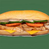 Hot Hoagies - Grilled Chicken - Veggie Ranch · Contains: Ranch Dressing, Tomato, Cucumbers, Spinach, Grilled Chicken