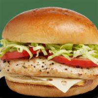 Brioche Sandwiches - Original Grilled Chicken · Contains: Grilled Chicken, Lettuce, Tomato, Pickles, Brioche Bun
