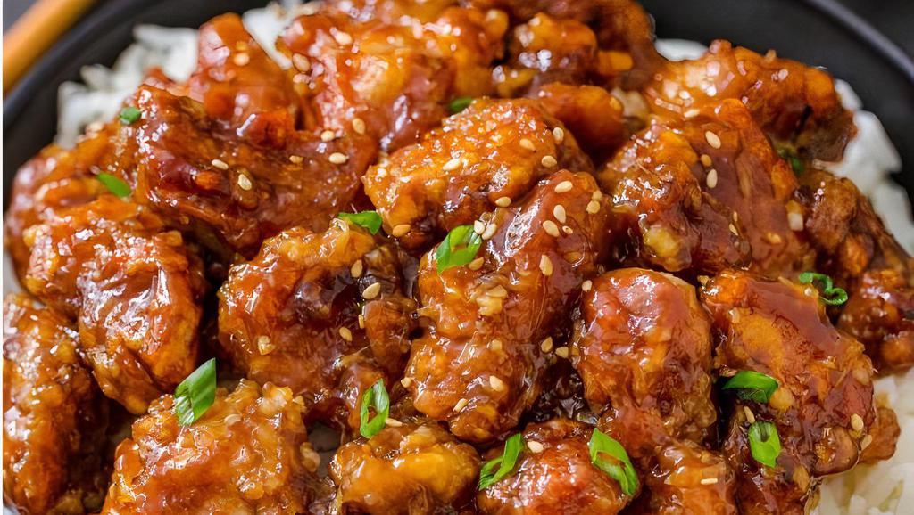 General Tso  Chicken · Hot &Spicy . Served with Broccoli and white rice.