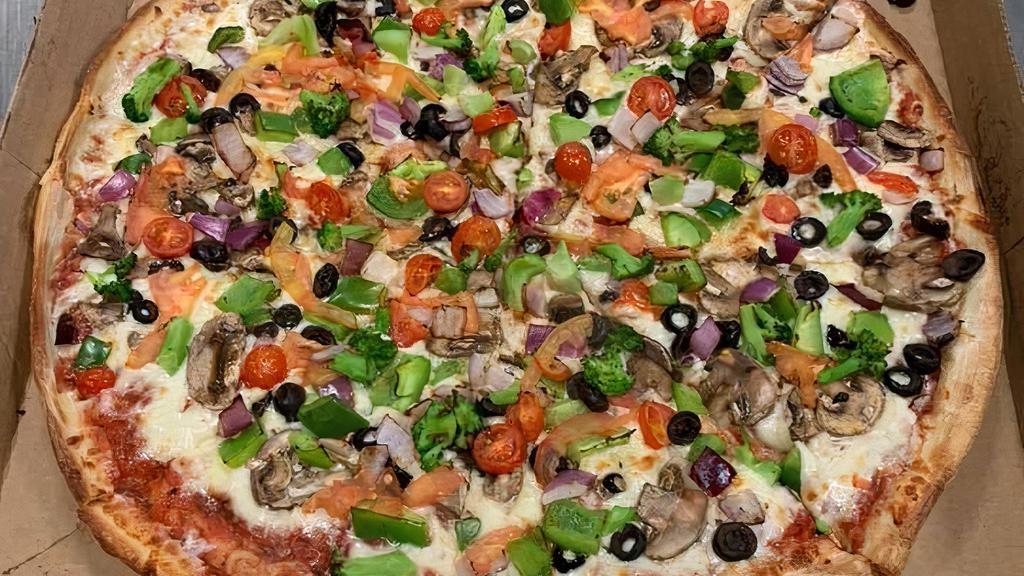 White Night Pizza · Ricotta and mozzarella cheese with fresh tomatoes over garlic sauce.
