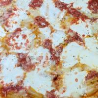 Large Baked Ziti Pizza Pie · Large 18' NY style pie. Ziti pasta with ricotta, topped with our homemade tomato sauce and i...
