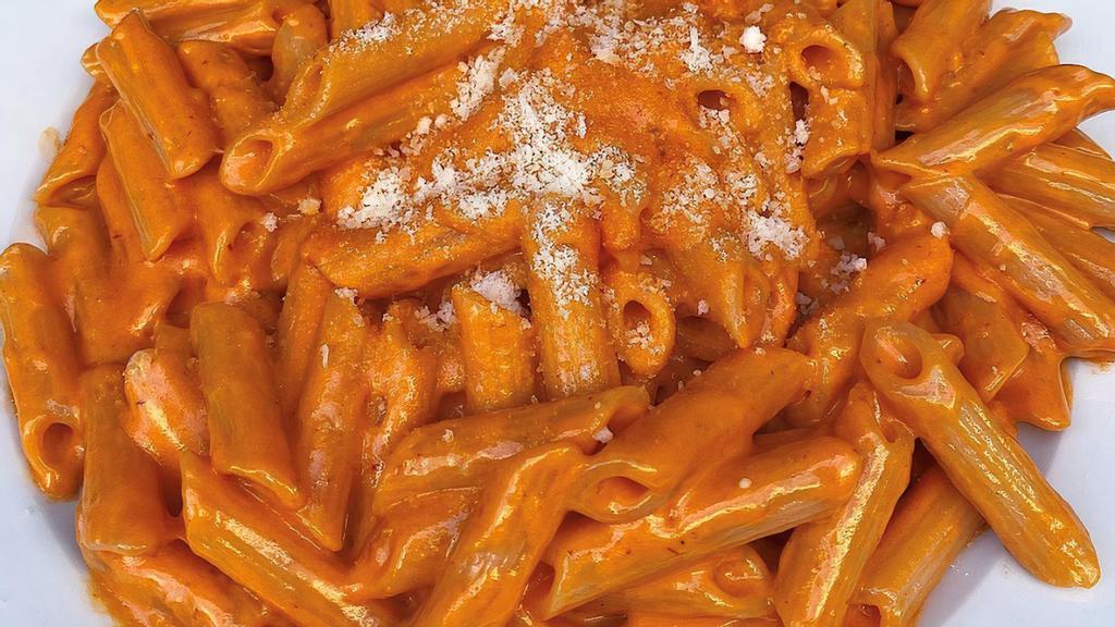 Penne Alla Vodka · Penne pasta in a creamy tomato sauce and a touch of vodka.