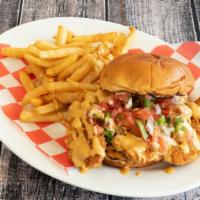 Bang Bang Crispy Chicken · Crispy Fried Chicken Breast topped with Pico de Gallo and Sweet & Spicy Cream Sauce on a Bri...