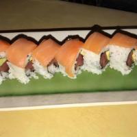 Samurai Roll · Inside is tuna, avocado. Outside, smoked salmon.