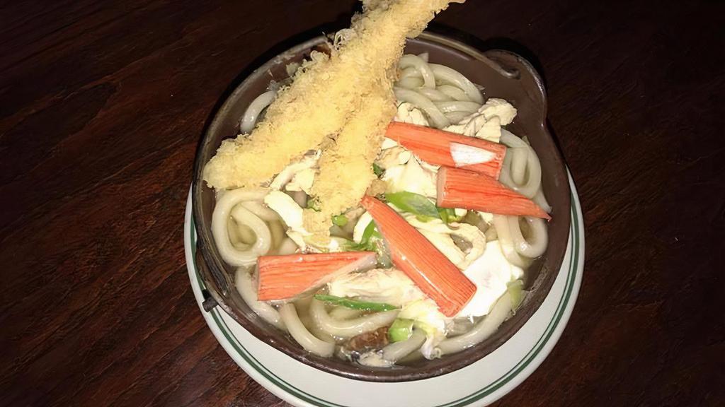  Nabeyaki Udon · Japanese udon in house clear broth with seafood and meat.