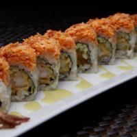 Rocky 2 Roll · Two pieces of  cooked shrimp tempura, cucumber topped with spicy kani, served with eel sauce...