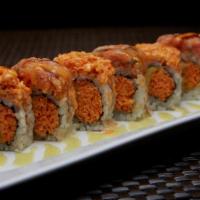 New Orleans Roll · Spicy kani, avocado, crunchy, topped with spicy tuna and spicy kani, served with eel sauce a...