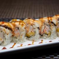 Dancing Shrimp Roll · (Cooked) Kani, avocado, topped with cooked shrimp, avocado, served with miso sauce.