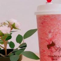 Iced Strawberry Green Tea With Crystal Pearl And Milk Foam · Slush.