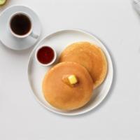 Pancake Platter · Three pieces of fluffy pancakes with butter and maple syrup. Served with a side of bacon or ...