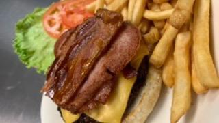 Exit 82 Burger · Angus burger topped with pork roll, bacon, and American cheese on a toasted garlic bun.
