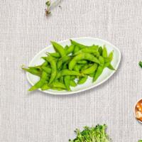 Edamame Galore · Steamed Asian green beans with kosher sea salt.