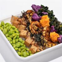 Macro Bowl · Seasoned rice with shelled Edamame, Miso, Marinated Tofu, Roasted Five Spice Squash, Spicy S...