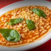 Pasta Fagioli Soup · Ditalini pasta, white cannellini beans, olive oil, onions, and seasonings simmered to perfec...