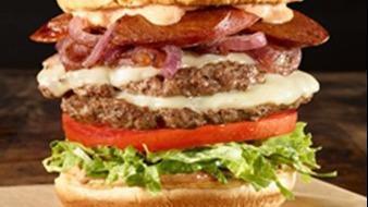 Messi Burger · A double stack of the finest beef, seasoned and seared medium-well. Topped with provolone ch...