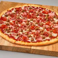 Meat Pizza · Whole milk mozzarella, pepperoni, sausage, ham, & bacon