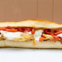 The Russo · Roasted red peppers, potato and egg with melted mozzarella on toasted Italian bread.