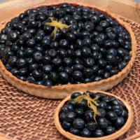 Vegan Tarte Aux Myrtilles (Blueberry Tart 2 Ways) Large (6/6) · Vegan Brisee with Baked Blueberry, Topped with Fresh Blueberry and garnished with Apricot gl...