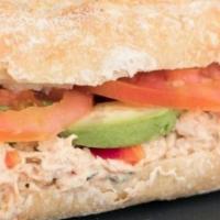 Spicy Tuna Sandwich · Creamy tuna salad with tomato, red pepper and avocado on ciabatta