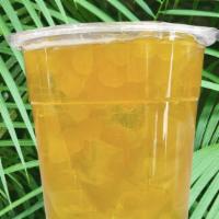 Apple Lychee Tea · Green tea, green apple syrup, lychee, passion fruit boba pearls - 22oz