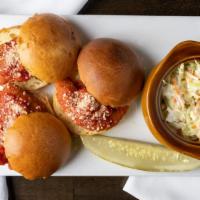 Jackie B Sliders (3) · Choice of Black Angus Beef Burgers and cheddar cheese, Shredded BBQ Pork, or Chicken Parm. S...