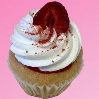 Gf Strawberry Shortcake Cupcake · vanilla cake, strawberry filling, topped with vanilla frosting and strawberries || vegan, da...