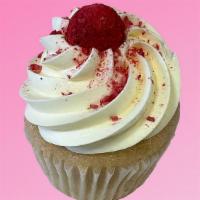 Gf Lemon Raspberry Cupcake · lemon cake, raspberry filling, topped with lemon frosting and raspberries || vegan, dairy-fr...