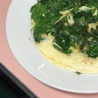 Fresh Spinach Omelette · Made with three extra large eggs. Served with your choice of toast.