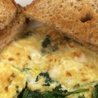 Ww Favorite Greek Omelette · One egg and two egg whites, feta, spinach, and whole wheat toast.