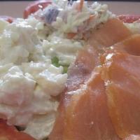 Smoked Salmon Platter · Served with lettuce, tomatoes, coleslaw and potato salad.