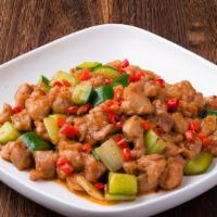 Chicken With Pickled Pepper / 椒鸡丁 · Hot & spicy.