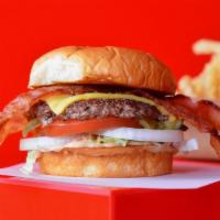 Shakin' Bacon Cheeseburger Combo · Juicy, grilled beef burger smashed to perfection with American cheese, smoked bacon, fresh s...