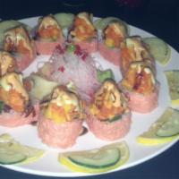 Google Roll · Tuna, salmon, yellowtial, jalapeno wrapped with soybean seeweed, chefs sauce and spring mix ...