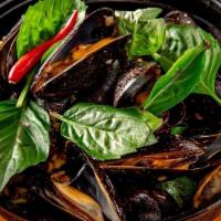 Steamed Mussel · Steamed with lemongrass, garlic, wine, bird eye chili and thai basil.