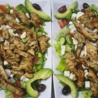 Xique Salad With Chicken · Most popular. Lettuce, tomato, cucumber, feta cheese, black olives, and onions and avocado.