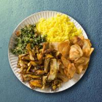 Chicken Shawarma Dinner · Chicken shawarma dinner served with two appetizers