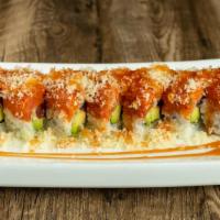 Crunch Roll · Crunch & spicy tuna topped tuna & avocado roll with spicy sesame sauce.Spicy