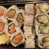 Vegetable Tempura Roll · Japanese pumpkin sweet potato and carrot cut in 5 pieces). seaweed inside rolls and cut into...